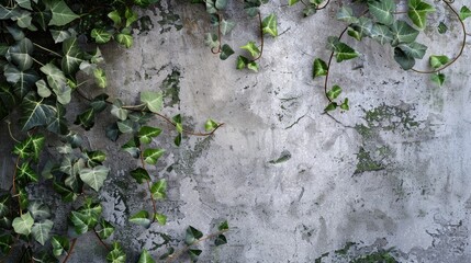 Concrete background with foliage and rustic aesthetic