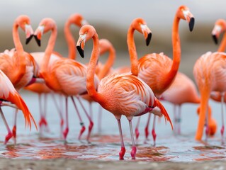 Obraz premium Serene Flamingos Feeding in Bolivian Salt Flat Waters