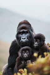 Obraz premium Gorilla Family Fun in the Misty Mountains of Rwanda