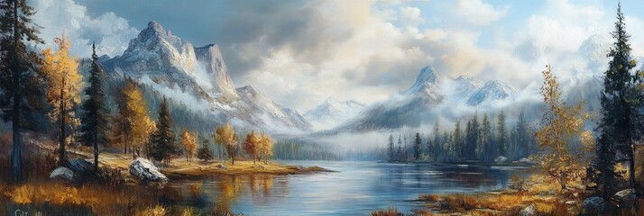 landscape oil painting with nature landscape. Home decor