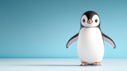 Obraz premium Playful Penguin Sliding on Icy Blue Surface - 3D Render of Energetic Penguin in Arctic Setting