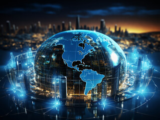 Fototapeta premium Awesome Futuristic view of high tech earth planet
