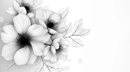 Detailed botanical illustrations in black and white, showcasing floral designs with crisp lines and clean outlines. This collection is perfect for those seeking a simple and therapeutic coloring