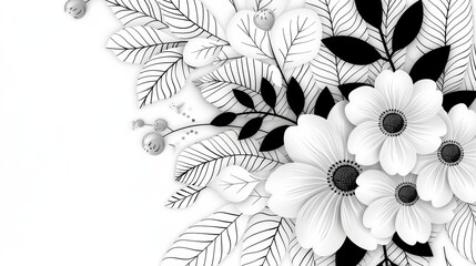 Fototapeta premium Wedding and event decor featuring intricate floral designs, rendered in black and white coloring with crisp lines and clean outlines. Perfect for a coloring book theme, this image offers a very easy