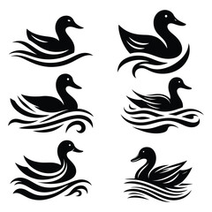 Silhouette Of A Duck On A White Background, Vector Set Illustration, Silhouette Illustration, Duck Illustration, Silhouette Drawing