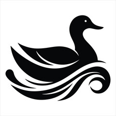Silhouette Of A Duck On A White Background, Vector Illustration, Silhouette Illustration, Duck Illustration, Silhouette Drawing