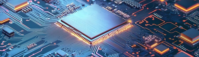 Microchip with multi-layered defense, cybersecurity infrastructure, illustration