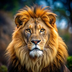Fototapeta premium Capture the majestic grace of a lion in a realistic oil painting at eye-level angle, generate ai