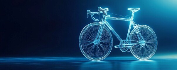 Fototapeta premium Wireframe bicycle illustration with digital elements and futuristic design