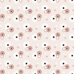 Cute kawaii seamless vintage brown floral pattern background