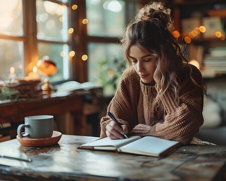 Young Woman Writing in Journal Embracing Energy of New Beginnings