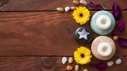 Fototapeta premium Spa Composition. Spa concept with stones and flowers. Time to relax, spa ritual