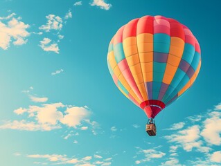 Fototapeta premium Colorful Hot Air Balloon Ascending Into Vibrant Azure Sky Symbolizing Adventure and New Opportunities