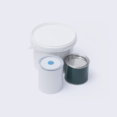 Set of paint buckets and varnish tins © stokkete