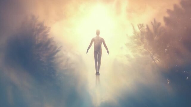 The soul of a deceased person ascends to heaven. Afterlife, meditation and dream concept