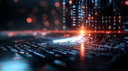 Abstract Digital Data Flow with Glowing Lines and Numbers.