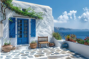 A white house with blue shutters © Rayhanbp