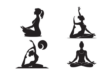 a woman doing yoga silhouette vector design