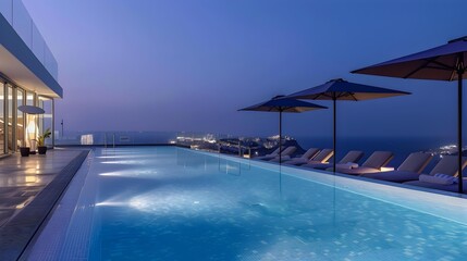 Fototapeta premium Heated swimming pool located on the roof