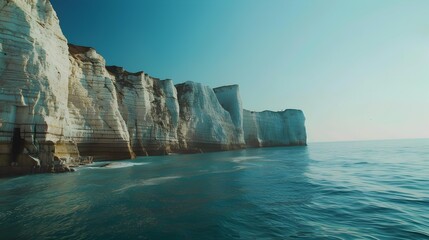 Shore with white chalk cliffs that rise majestically