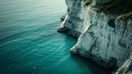 Shore with white chalk cliffs that rise majestically