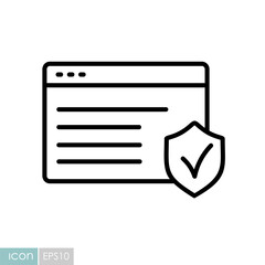 Internet safety icon. Web page with protection shield