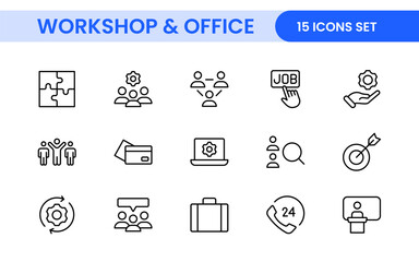 Workshop and Office related outline icon collection. Editable line icon set.