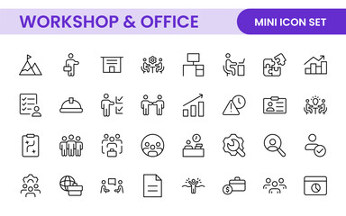 Workshop and Office related outline icon collection. Editable line icon set.