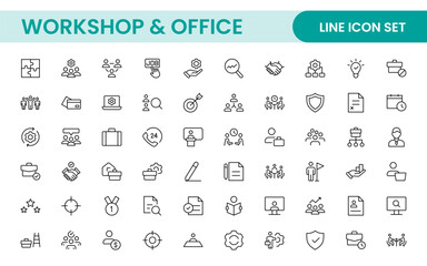 Workshop and Office related outline icon collection. Editable line icon set.
