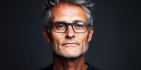 Obraz premium Confident Mature Man with Gray Hair and Glasses