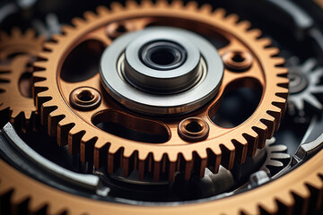 generated illustration of close up of metal gear wheels, industrial background