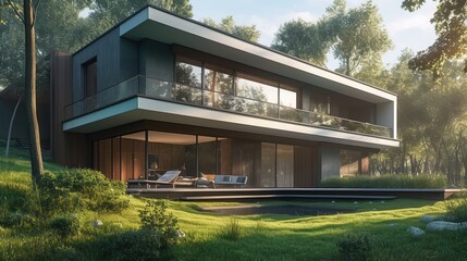 Fototapeta premium A sleek and contemporary home surrounded by nature.