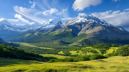 Fototapeta premium The peaks in patagonia rise abovesque valleys