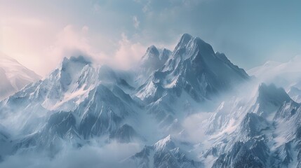 Naklejka premium The peaks are covered with eternal snow