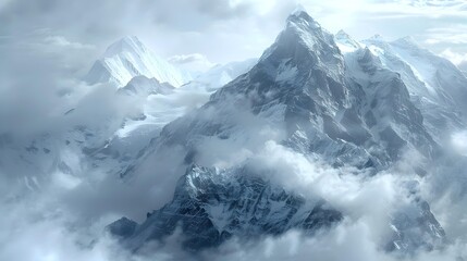 Obraz premium The misty peaks surrounded by thick clouds