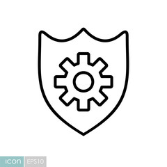 Shield with gear icon. Shield protection symbol