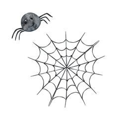 Watercolor doodle set of Halloween clipart. A funny hand draw cute spider and web illustration for seasonal design.