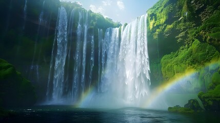 Fototapeta premium Waterfalls breaking through the green jungle