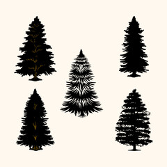 Fototapeta premium Set of pine trees, spruce, cedar silhouettes vector