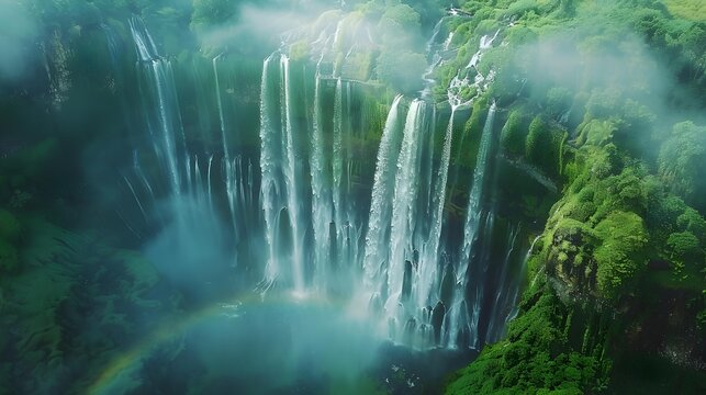 Waterfalls falling from a height create a deafening
