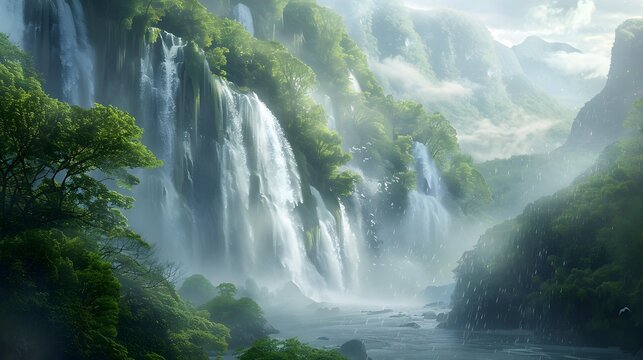Waterfalls falling from a height create a deafening