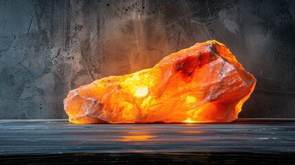 Natural salt stone lamp emitting orange light for background