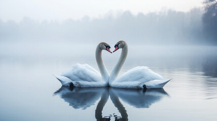 a couple swan on the lake symbolizing love