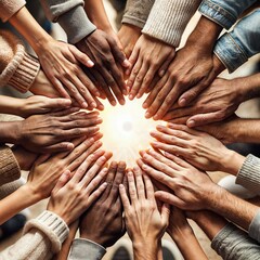 Group of Diverse Hands Coming Together in a Circle