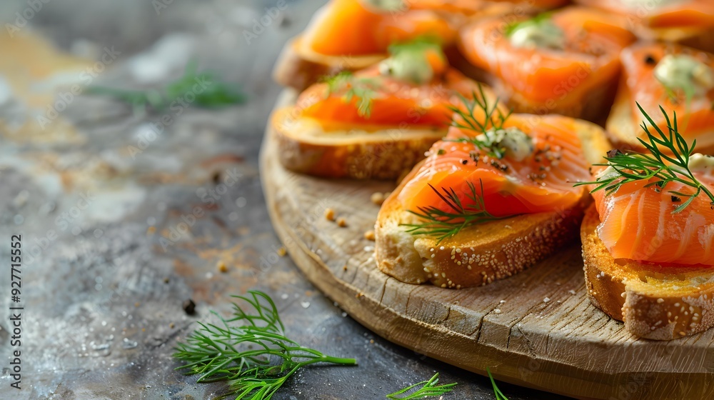 Wall mural delicacies thin slices of salmon served with horseradish