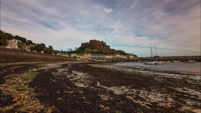  4k Time Lapse of Mont Orgueil Castle Jersey.