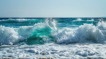 Naklejka premium Ocean waves are created by southern winds and crash against the shore