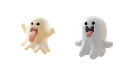 Funny ghost with tongue out in a cute 3D Halloween character render, Isolated on Transparent Background, PNG