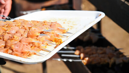 Shish Kebab is prepared on the grill