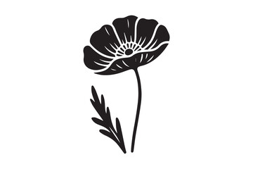 Poppy flower vector silhouette illustration black and white